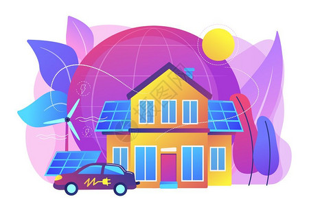 汽车面板鲜活的紫外生态之家概念矢量图解插画