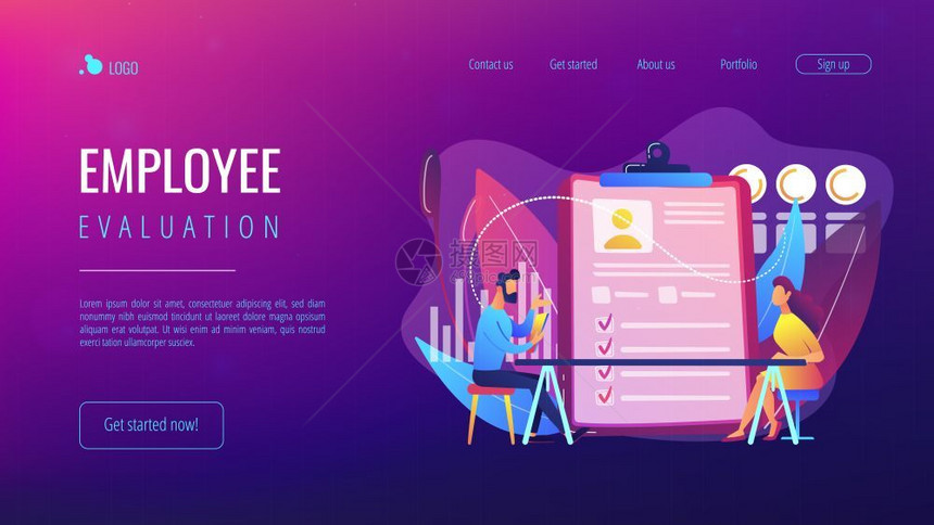在就业前评估雇员价估表格和报告业绩审查概念充满活力的紫外线着陆网页模板站雇员评估概念登陆网页图片
