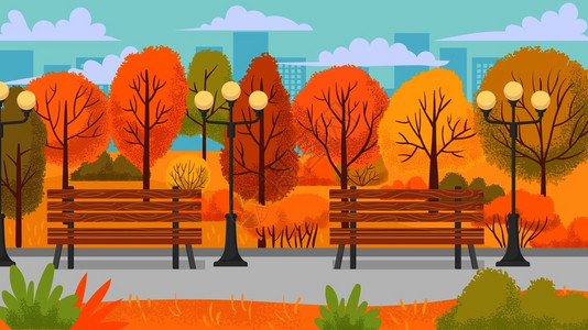 城市里秋天黄树公园背景图片