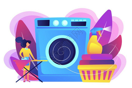 服装洗涤素材洗涤机干衣设施熨烫设备插画