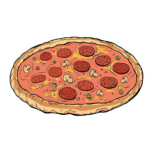 传统香肠比萨插画
