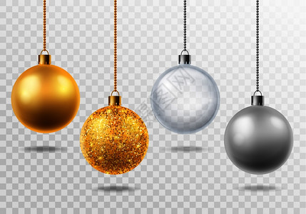 小银戒现实的圣诞树玩具金色银透明玻璃球银质圣诞装饰品的金色隔离3个假日魔术盒现实的圣诞树玩具金色圣诞装饰品的金色隔离3个d组插画