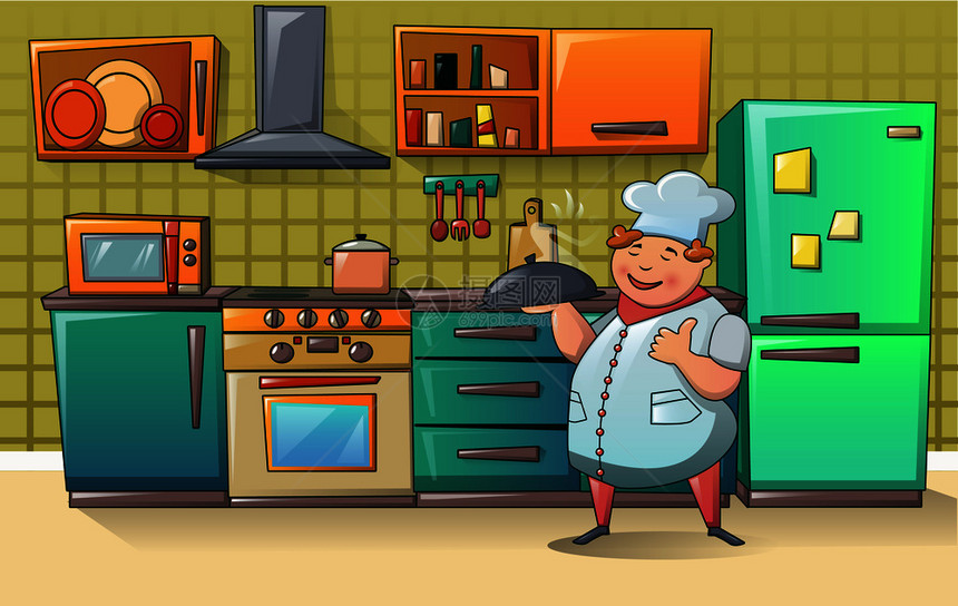 烹饪厨师关于房人品横幅概念的厨房人品大师关于网络房人品矢量横幅概念的漫画插图图片