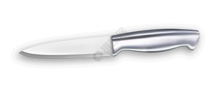 塑料刀配有铬的金属刀家用或餐室具于切开食品的危险厨房刀具模板实用3d插图刀子金属餐具厨房矢量插画