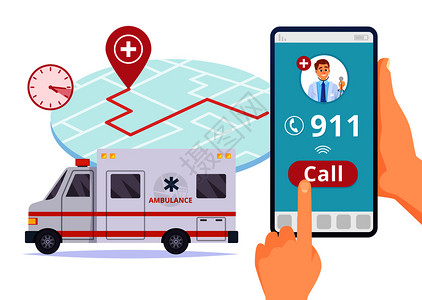 帮助按钮急救护车服务紧急呼叫概念图插画