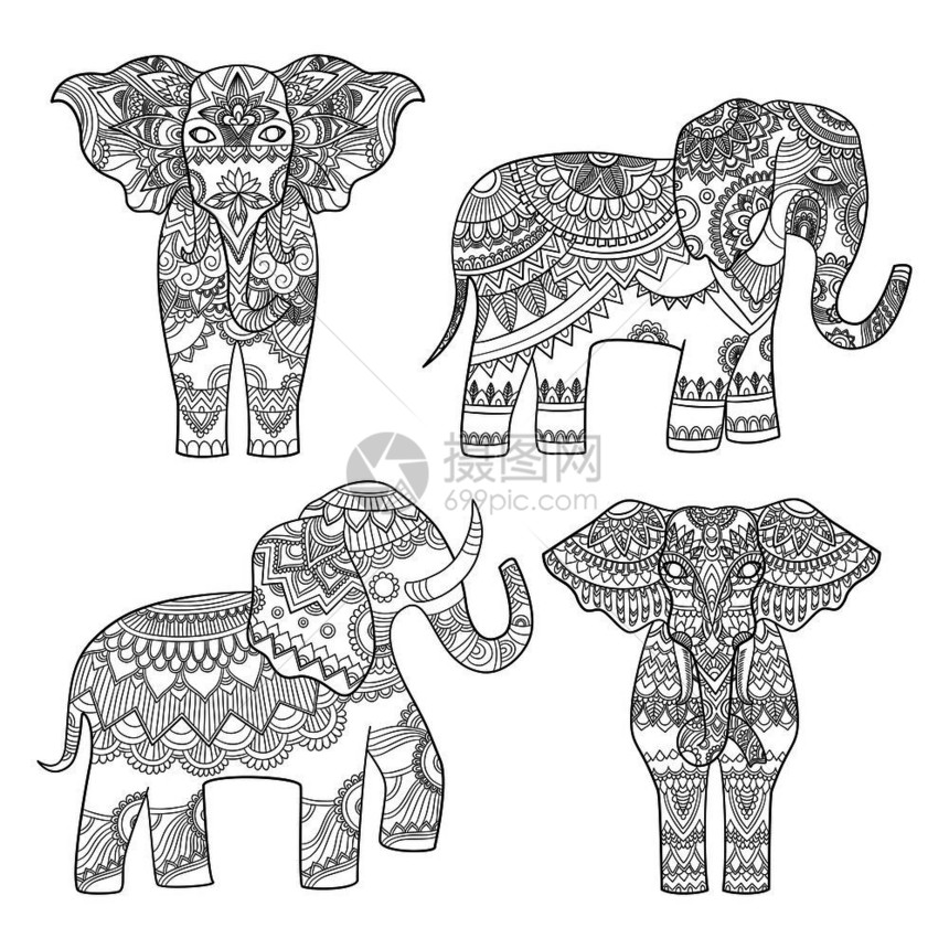 大象装饰矢量插图图片