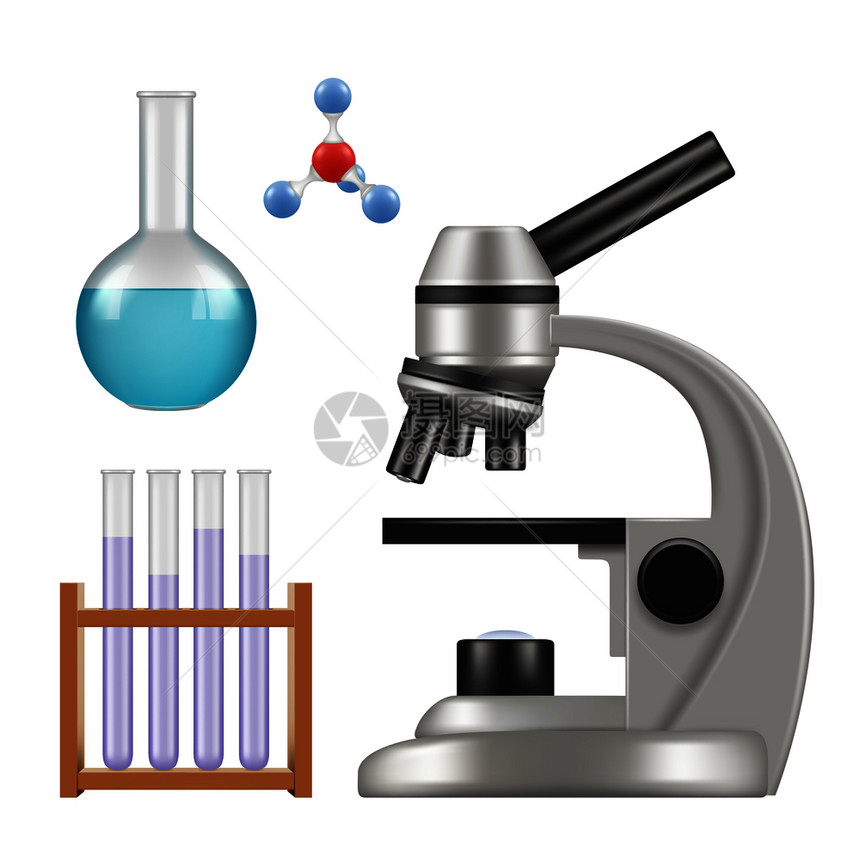 科学设备显微镜烧杯试管模型图片
