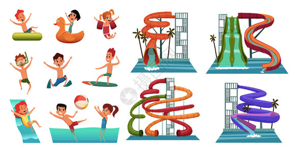 卡通可爱快乐儿童水上运动图片