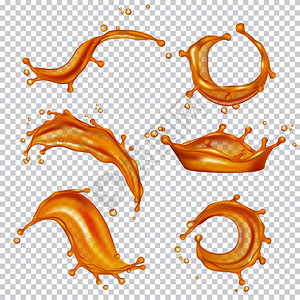 果汁图黄色浮点金液体和滴矢量现实模板油液喷洒滴流波透明的琥珀流图黄色浮点金液体和滴矢量现实模板设计图片