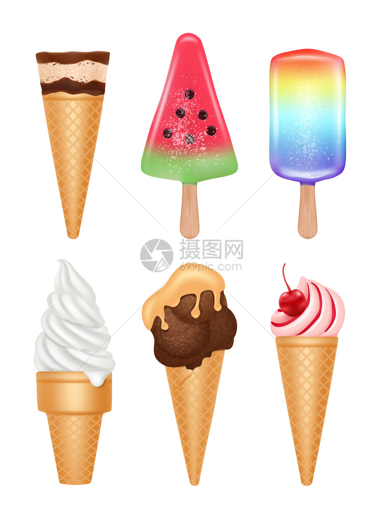 卡通各种各样冰淇淋元素图片