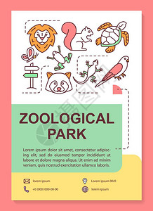 动物园广告带有线图标的传单印刷设计插画