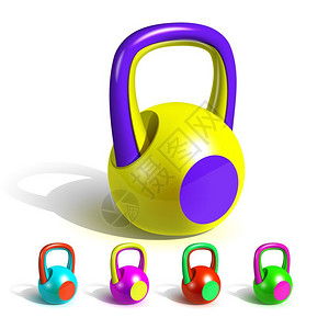 门铃幸福的以有趣的多色风格设置矢量端口叮当以不同颜色的金属构造身体训练育运动设备提高的门铃现实3d插图插画