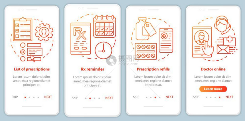 使用线插图的在网站步骤uxig智能手机界面概念图片