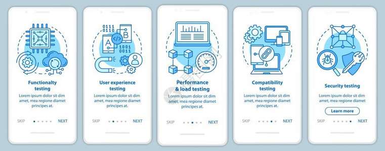 手机测试计算机程序开发带有线插图的步行式网站骤uxig智能手机界面概念插画