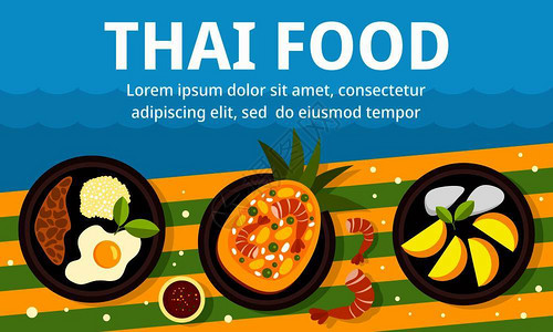油炸饺子午餐泰国食品概念横幅午餐泰国食品病媒概念横幅用于网络设计平式插画