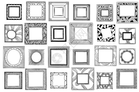 草图画涂鸦镜或照片框旧图画或照片边框孤立的矢量符号平手画框草图旧框矢量集背景图片