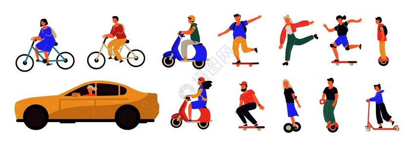 女士们长板摩托车单载体驾驶员卡通人物插画