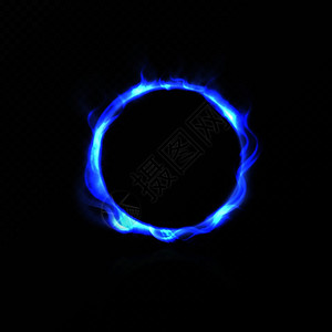 拉斯提现实的蓝火圈闪亮的焰效应矢量在黑色透明背景上燃烧圆环黑色透明背景上燃烧圆圈设计图片