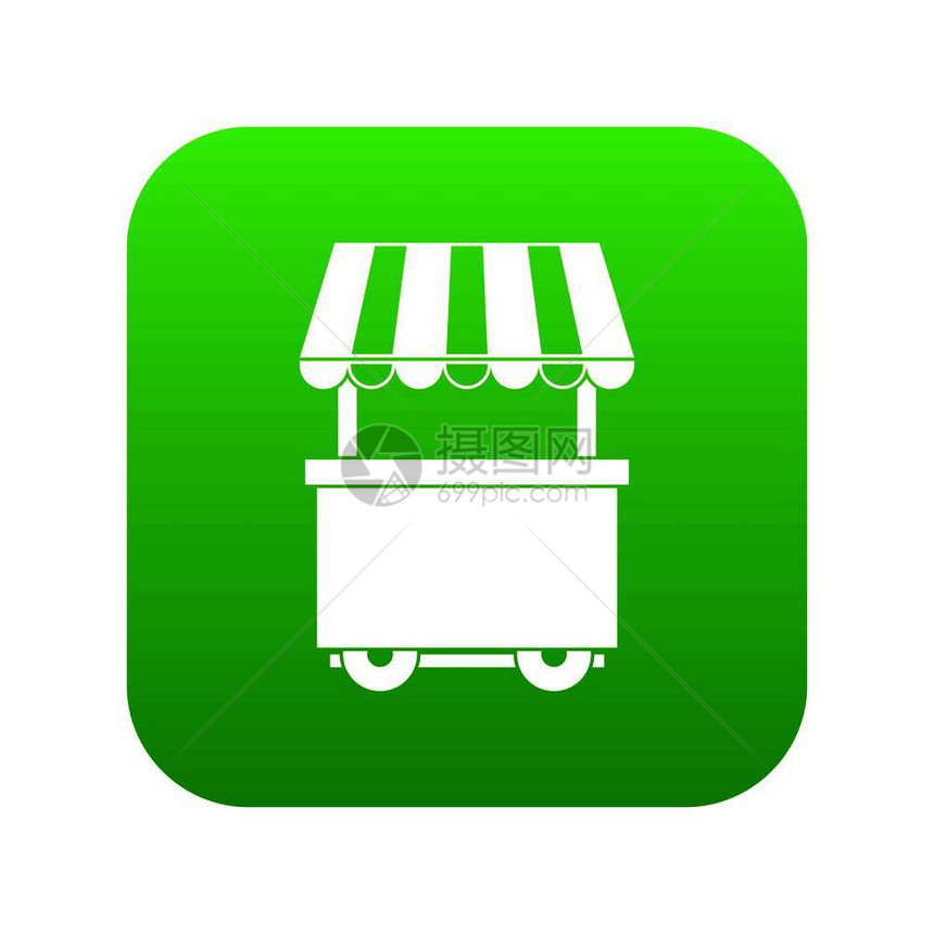 绿色背景白色食品车矢量插图图片