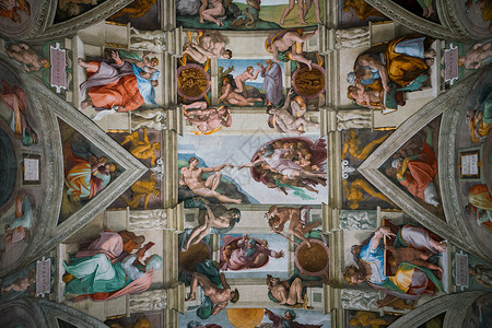 意大利的梵蒂安博物馆西斯坦教堂天花板图片