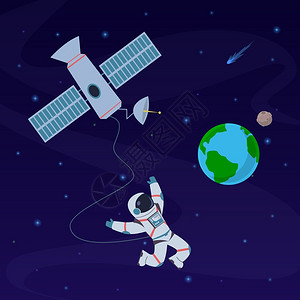 漂浮在太空中的宇航员扁平风矢量插画图片