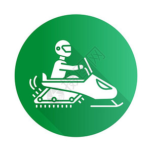 雪地摩托绿色背景白色冬季雪地机动车驾驶环形图示插画