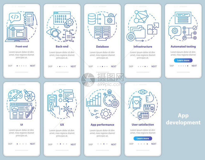 安装移动应用程序页面屏幕矢量模板软件编程用线插图通过网站步骤uxigsmartphone界面概念图片