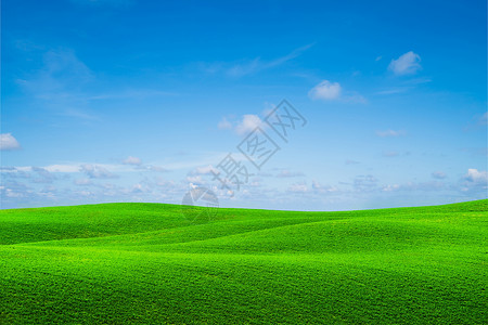 夏季蓝天白云绿草山景观背景图片