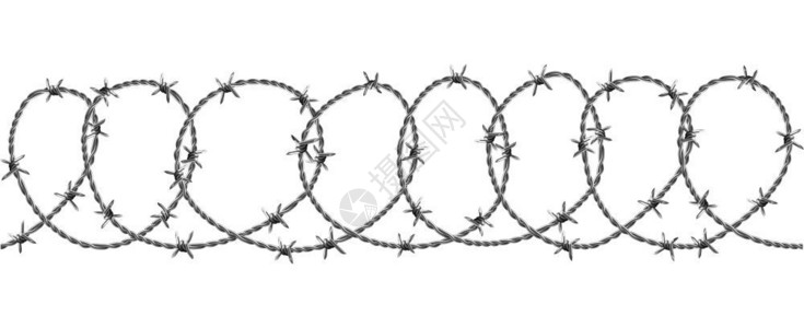 带刺铁丝网现代灵活的金属铁丝网有用于防御或囚禁笼的剃刀细节工业用铁丝网模拟现实的三维图例铁丝网安全无缝图例插画