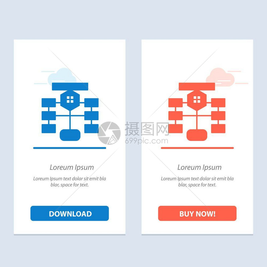 流程图表数据库蓝和红色下载购买网络元件卡模板图片