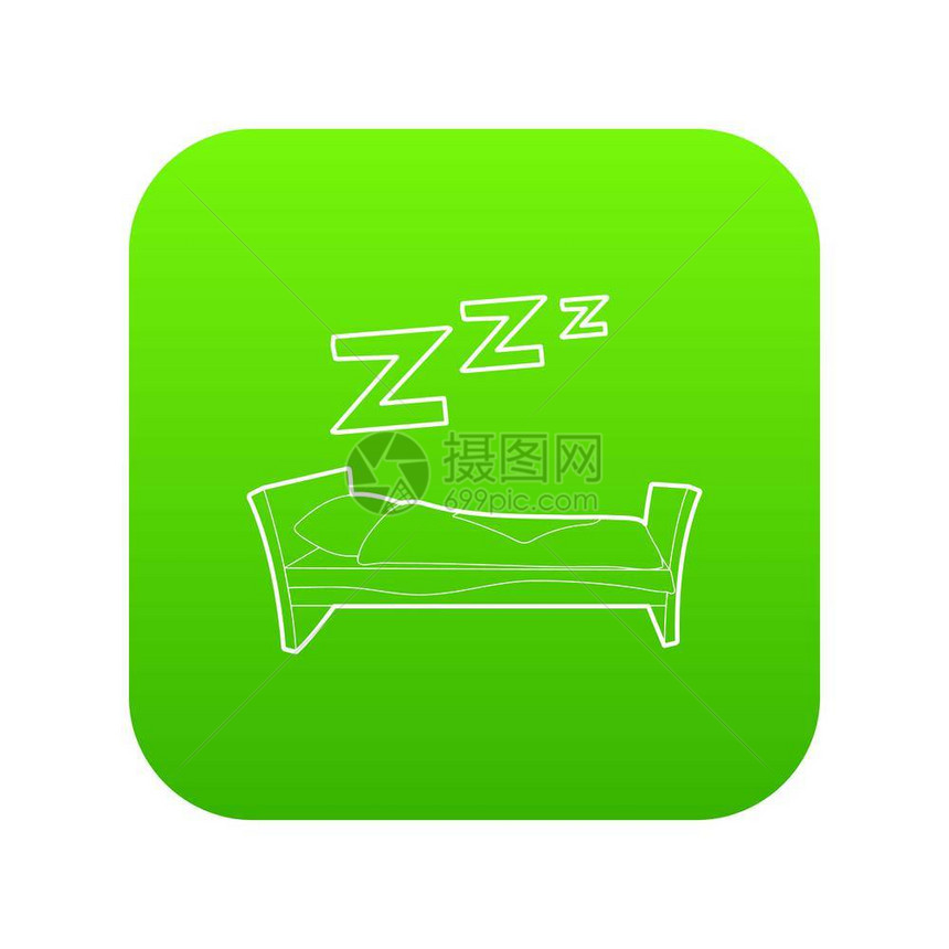 绿色背景白色休息床矢量图图片