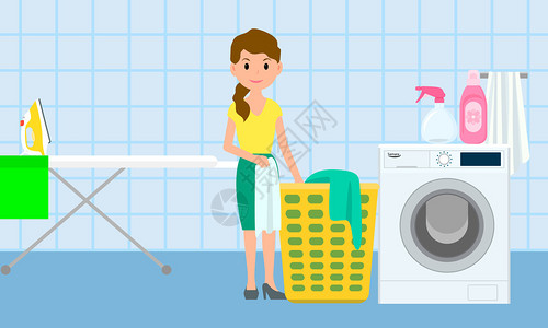 室内洗衣房概念插画图片