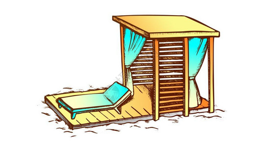 卡通复古带遮阳棚的沙滩椅图片