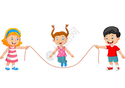 跳绳美女卡通可爱跳绳的孩子们插画