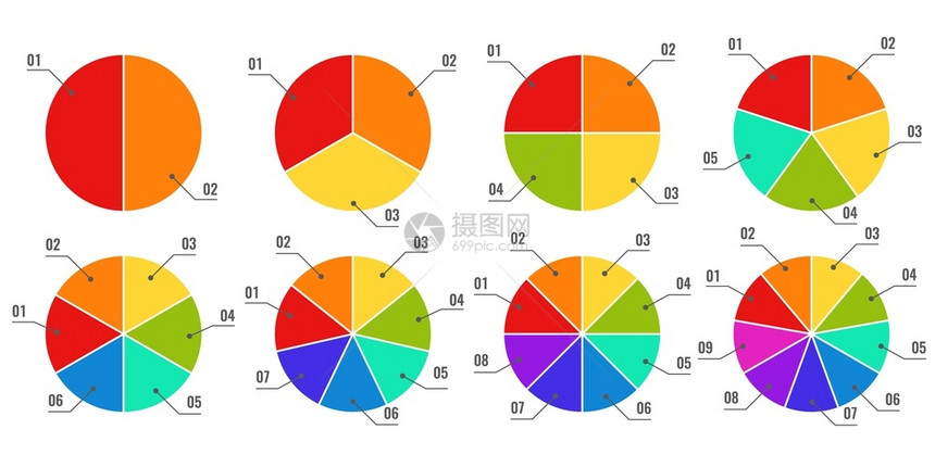 圆形图分片和多色派图带有部件或步骤的金融过程规划含有部分或步骤的金融过程规划绘制进度图元素的表矢量分段和多色派图带有部分或步骤的图片
