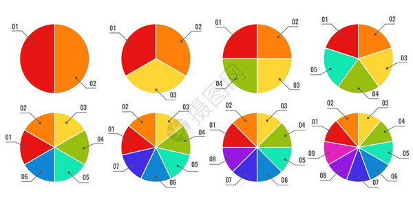 圆形图分片和多色派图带有部件或步骤的金融过程规划含有部分或步骤的金融过程规划绘制进度图元素的表矢量分段和多色派图带有部分或步骤的插画