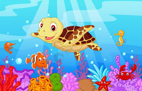 可爱小海龟漫画背景图片