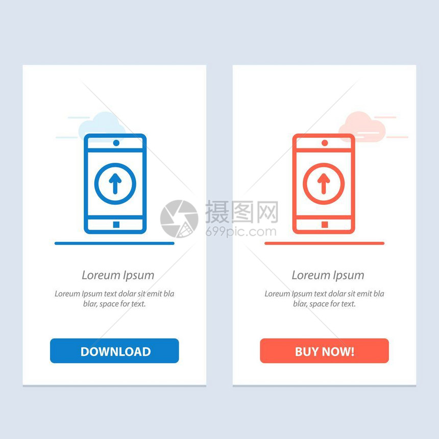 应用程序移动应用程序智能手机发送蓝色和红下载购买网络部件卡模板图片