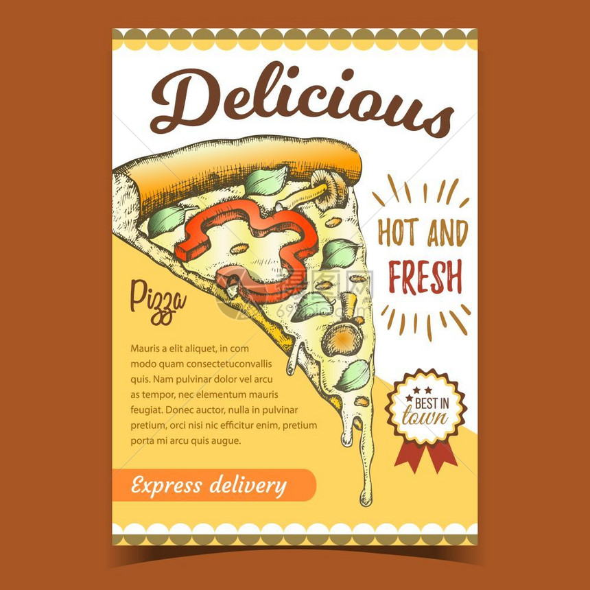 切干酪披萨配有蘑菇成分的蜂蜜和辣椒叶红菜广告标语概念插图图片