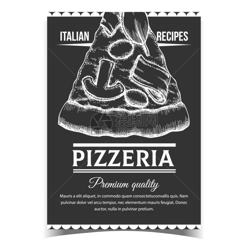 烤切奶酪披萨配有香肠蘑菇和培根橄榄菠菜叶等成分放在披萨大麦单色图示上图片