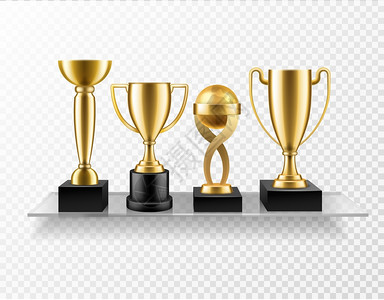 金色企业杯子在架上金杯玻璃架子上现实的金杯奖项冠军赛和企业成就金属闪奖孤立的矢量概念奖杯在架子上现实的金杯奖项在玻璃架子上冠军赛和企业成插画