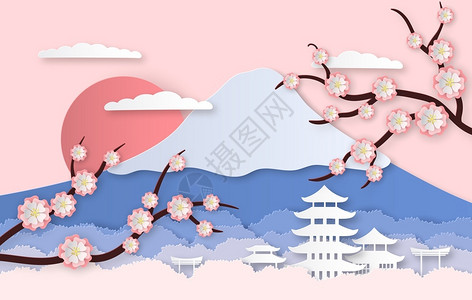 日本东京樱花东京的樱花富士山设计图片