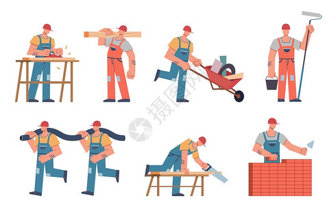 木匠测量建筑工匠及场景插画插画