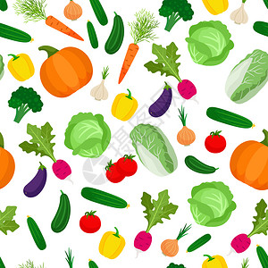 蔬菜无缝背景南瓜白菜黄瓜蔬菜插画插画