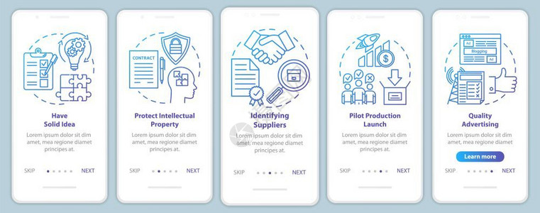 手机创业开始在移动应用程序页面屏幕矢量模板上进行本地生产识别供应商具有扎实的想法走过网站步骤插图uxig智能手机界面概念插画