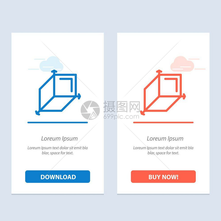 3d方框幼崽设计蓝色和红下载购买网络部件卡模板图片