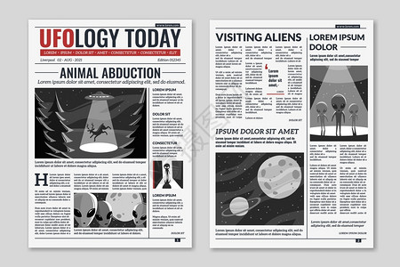 ufo报纸载有文字的报纸专栏媒体新闻头条外星文明和国人的章出版布局矢量信息概念外地文明和国人出版物布局矢量概念插画