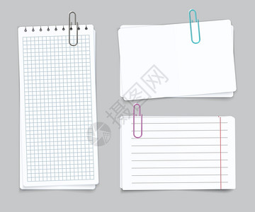 web列表页白格式笔记本纸颜色剪辑用于寄存记忆和笔的矢量纸现实化的不同页空白格式笔记本纸颜色剪辑矢量笔记纸插画
