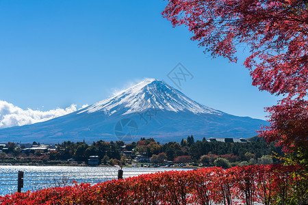 日本富士山湖边旁景色图片