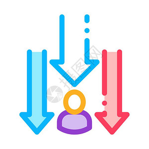 固定资产的折旧向下方箭头指针孤立的轮廓符号图示标矢量插画